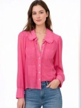 MAEVE Danielle Kroll X Sheer Chiffon Buttondown Shirt - Hot Pink-medium